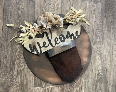 Hand Painted Rustic Cowhide Wooden Door Hanger for Front Door, Cow Print Farmhouse Front Door Sign, Year Round Wreath - Etsy Farmhouse Front Door, Wooden Door Hanger, Front Door Sign, Hand Painted Wood Sign, Farmhouse Front, Front Door Signs, Year Round Wreath, Rustic Doors, Wooden Door Hangers