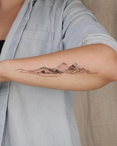 𝗕𝗬𝟮 𝗜𝗡𝗞 (@by2ink) • Instagram photos and videos Mountaineer Tattoo, Mountain Tattoo On Arm, Unique Mountain Tattoo, Skier Tattoo, Mountain River Tattoo, Tattoo Montagne, Neuron Tattoo, Tattoo Mountain, River Tattoo