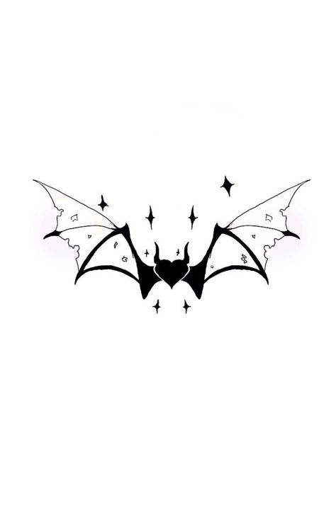 Bat Heart Tattoo, Draculaura Tattoo Ideas, Bat Wings Back Tattoo, Bat Wings Tattoo On Back, Cute Bat Tattoo Ideas, Draculaura Tattoo, Bat Wings Tattoo, Bat Tattoo Design, Kuromi Tattoo