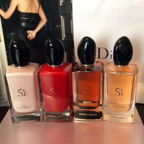 Armani SI By Giorgio Armani chose your favorite Si Passione Intense, Giorgio Armani Si Intense, Armani Si Intense, Giorgio Armani Perfume, Armani Si, Fav Products, Fragrances Perfume Woman, Instagram Bio Quotes, Armani Women