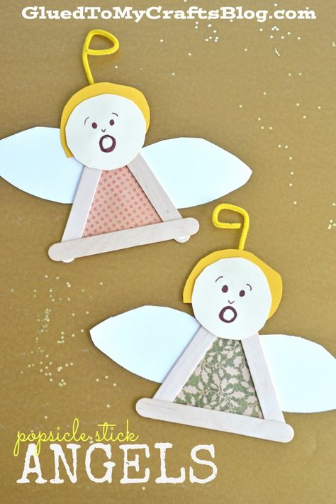 Popsicle Stick Angels - Kid Craft Paper Angels, Christmas Sunday, Advent Crafts, Christmas Angel Crafts, Christmas Arts And Crafts, Angel Crafts, Kid Craft, Christmas School, Popsicle Stick