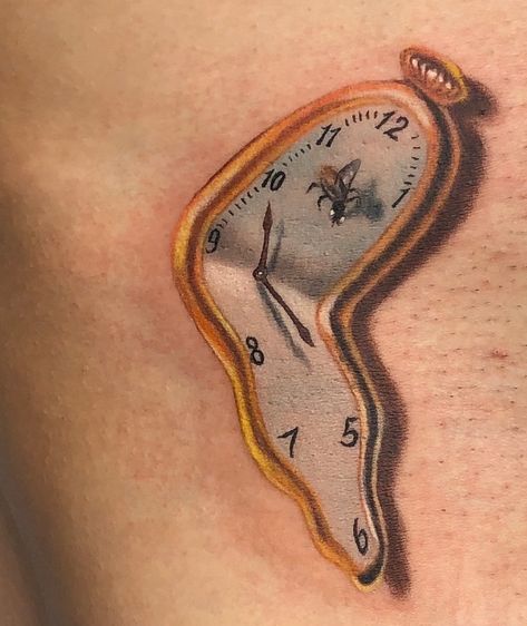 Dali Clock Tattoo, Tatto Clock, Melting Clock Tattoo, Clock Tattoo Ideas, Melting Clocks, Clock Tattoos, Dali Tattoo, Common Tattoos, Melting Clock