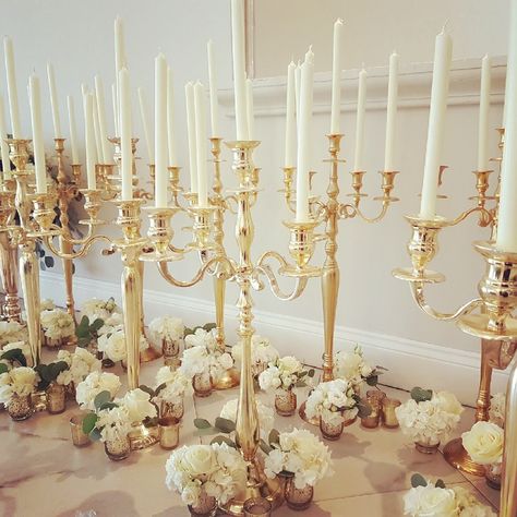 Candelabra With Flowers Centerpiece, Gold Candleabras Centerpiece Wedding, Vintage Candelabra Centerpiece, Candelabra Floral Arrangements, Tall Candleabra Wedding Centerpieces, Candelabra Wedding Centerpieces Flowers, Gold Candleabra Wedding, Gold Candelabra Centerpiece Wedding, Candleabras Centerpiece