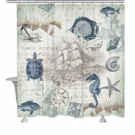 Laural Home Shower Curtains & Liners at Lowes.com Coastal Style Bathroom, Nautical Bathroom Decor, Nautical Bathrooms, Unique Shower Curtain, Stylish Curtains, Nautical Home, Modern Bathroom Decor, Green Sea, Bathroom Styling