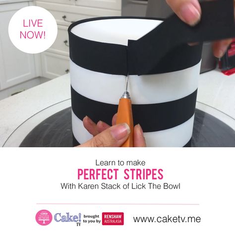 Learn how to apply perfectly straight vertical stripes using fondant with Karen Stack of Lick The Bowl... Cake! TV brought to you by Renshaw Published by the Australian Cake Decorating Network www.acdn.me www.caketv.me Australian Cake, Using Fondant, 2 Cake, Bowl Cake, Thursday Evening, Fondant Tutorial, Cake Tutorial, Fondant Cake, Horizontal Stripes