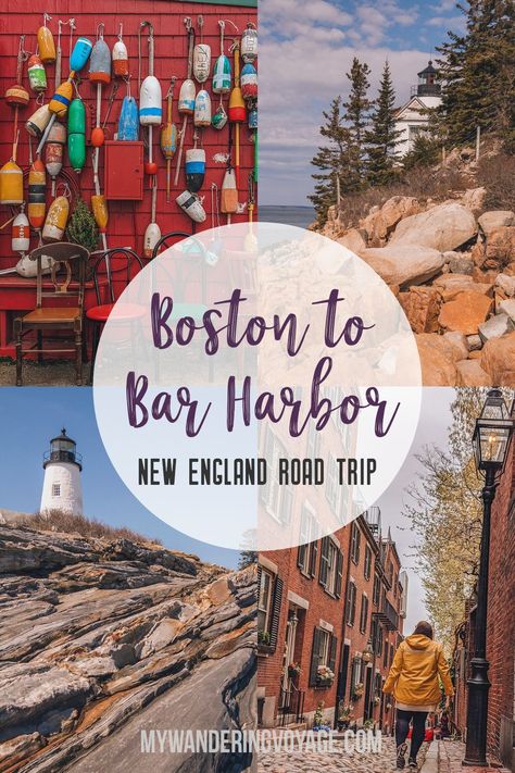 This New England road trip itinerary will take you on the scenic route from Boston to Portland, Mid Coast Maine and Acadia National Park. | My Wandering Voyage #Boston #Portland #Maine #travel England Road Trip Itinerary, England Road Trip, Maine Road Trip, Road Trip Map, New England Road Trip, East Coast Travel, East Coast Road Trip, Maine Vacation, Maine Travel