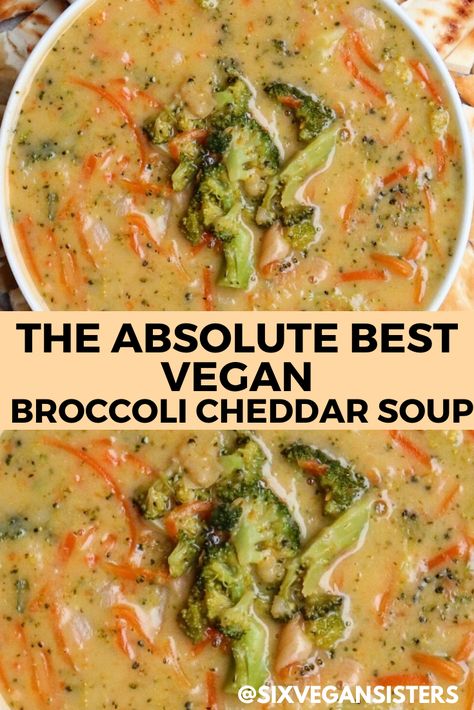 Vegan Broccoli Cheddar Soup, Vegan Diner, Wraps Vegan, Vegan Broccoli, Vegan Soup Recipes, Plant Based Meals, Broccoli Cheddar Soup, Cheddar Soup, Tasty Vegetarian Recipes