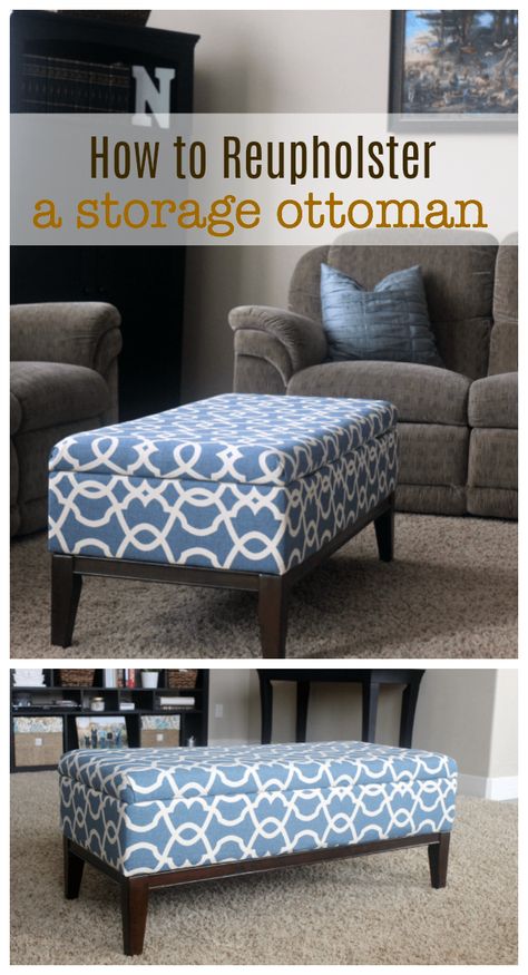 These step by step photos will show you how to reupholster a storage ottoman the quick and easy way! Breathe new life into an old ottoman with new fabric! This two hour project is great for beginners. Ikea Living Room Storage, Step Storage, Diy Storage Ottoman, Diy Ottoman, Ikea Living Room, Ottoman Decor, Reupholster Furniture, Upholstery Diy, Fabric Ottoman