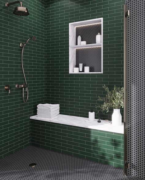 🌿 Transform your bathroom into a serene sanctuary with the rich, earthy tones of our green subway tiles from Tile Club. These gorgeous tiles bring depth and elegance to any shower or bathroom space. ✨ Highlighted favorites: 1. Laurel Groove Subway Tile 2. Luna Celadon Ceramic Subway Tile 3. Prism Jade Beveled Glass Subway Tile Ready to elevate your bathroom design? Swipe through to pick your favorite: one, two, or three! Green Shower Tile, Dark Green Bathrooms, Green Subway Tile, Ceramic Floor Tile, Bathroom Accents, Gorgeous Tile, Matte Ceramic, Ceramic Subway Tile, Dark Home Decor