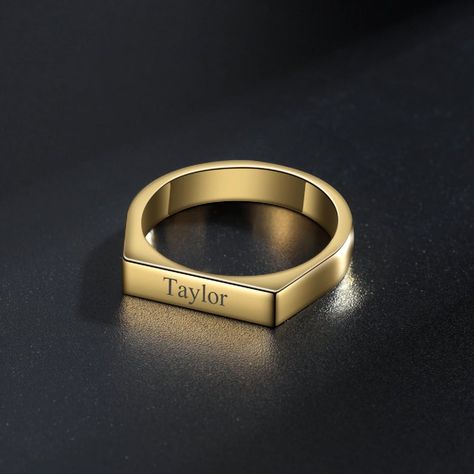 Personalized Engraved Square Rings. Name ring. Jewelry for the | Etsy Ring With Name, Custom Signet Ring, Friend Rings, Name Ring, Name Rings, Gold Bracelets, Personalized Pendant, Hand Craft, Square Rings