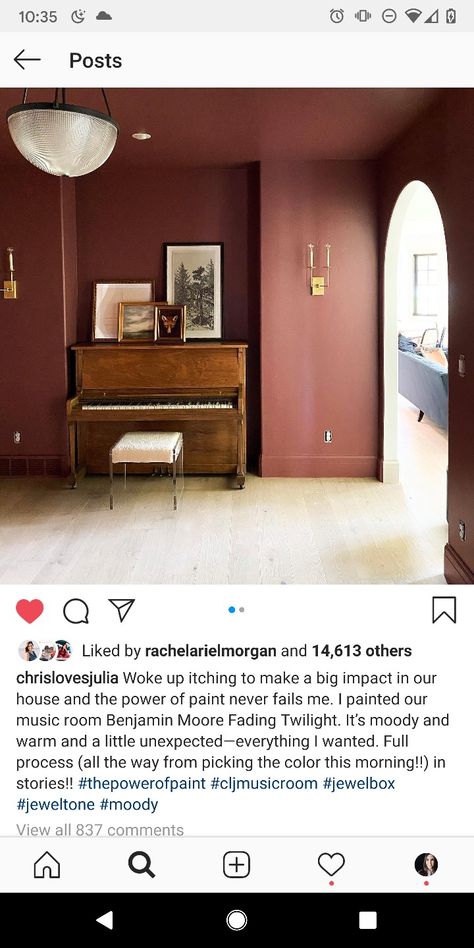 Mauve Bedroom, Maroon Walls, Craftsman Dining Room, Mauve Walls, Hallway Paint, Burgundy Paint, Pink Paint Colors, Moody Decor, Bedroom Wall Colors