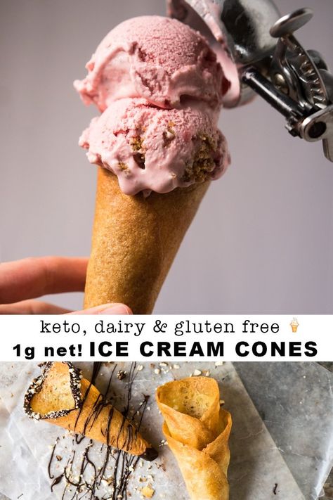 Keto Ice Cream Cones, Gluten Free Ice Cream Cones, Ice Cream Keto, Keto Strawberry Cheesecake, Strawberry Cheesecake Ice Cream, Keto Treats, Ketogenic Desserts, Low Carb Ice Cream, Postre Keto