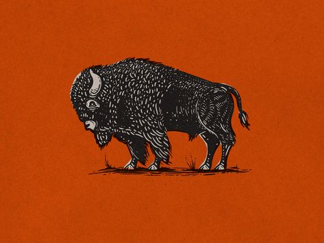 Illustration by Kendrick Kidd | Dribbble | Dribbble Vector Brush, Engraving Illustration, Western Art, Printmaking, Art Inspo, Illustration Design, Moose Art, Buffalo, Concept Art