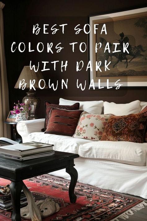 Need a style guide for choosing a sofa with dark brown walls? Explore which colors bring balance and elegance to your living space. Interested in a chic update? Click for expert tips and trends! 🛋️🎨 #StyleGuide #ChicLivingRoom #ElegantInteriors #SofaShopping #DecorTrends Dark Brown Walls Living Room, Dark Brown Room, Charcoal Couch, Light Colored Sofa, Chocolate Brown Walls, Beige Sofa Living Room, Dark Couch, Color Couch, Brown Walls Living Room