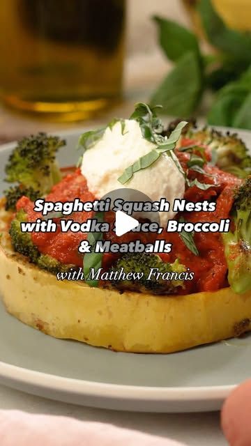 Spaghetti Squash Nests, Fall Menus, Broccoli And Chicken, Vodka Sauce, How To Eat Better, Chicken Meatballs, Crushed Red Pepper, Red Sauce, Basil Pesto