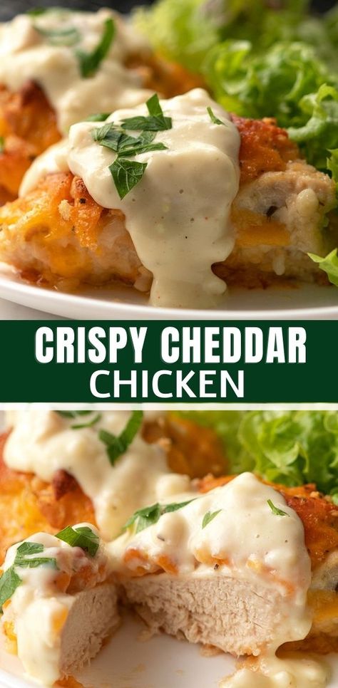 Crispy Cheddar Chicken Crispy Cheddar Chicken, Popper Chicken, Crispy Chicken Recipes, Cheddar Chicken, Breaded Chicken Breast, Dried Parsley, Oven Fried, Tasty Chicken, Jalapeno Popper