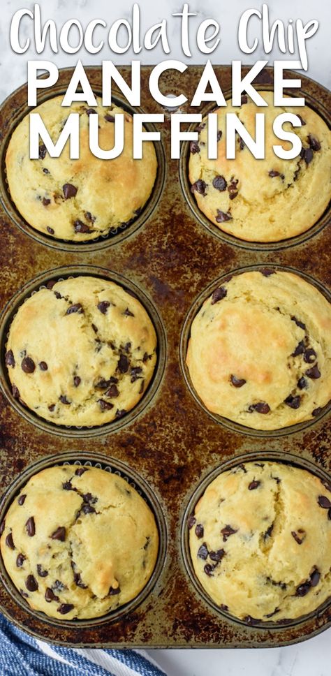 Pancake Chocolate Chip Muffins, Pancake Mix Cupcakes, Pancake Mix Muffins Easy, Muffins From Pancake Mix Recipes, Pancake Mix Recipe Ideas, Chocolate Chip Pancake Muffins, Dennys Pancakes, Chocolate Chip Pancake, Dessert Hacks