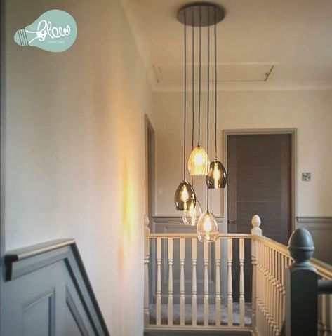 Bringing concepts and designs to life. Whether the brief is matching colours and styles, or creating something totally unique, we will bring your dream to life. Interior lighting is often overlooked. We believe good ambient lighting can transform the feel and flow of the home. #bespoke #lighting #lightingideas #lovelighting #pendantlighting #glasspendants #glasslighting #interiors #interiorgoals #Glow #GlowLighting Stairs Lighting, Cluster Pendant Light, Stair Well, Glass Pendant Ceiling Light, Unique Dining Room, Glass Ceiling Pendant, Cluster Pendant Lighting, Cluster Lights, Staircase Lighting