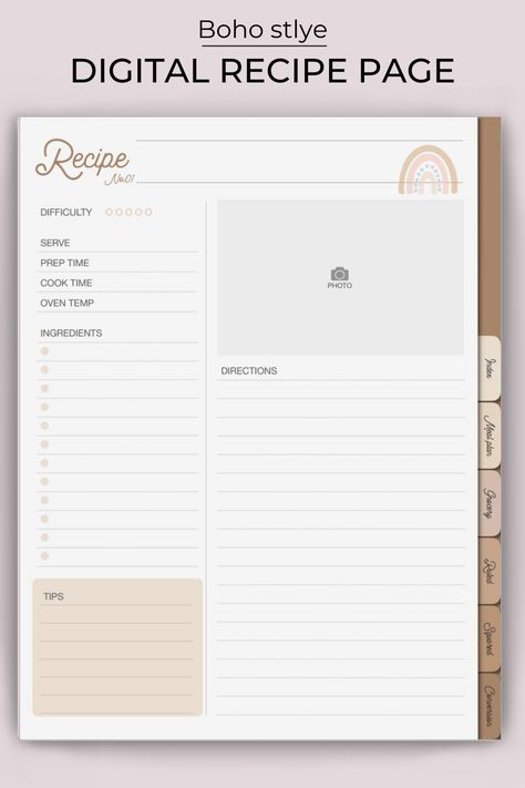 Digital Recipe Page Minimalist Recipe Book, Recipe Digital Planner, Receipe Journal Template, Good Notes Recipe Book, Recipe Layout Templates, Recipe Book Cover Design Free Printable, Good Notes Recipe Template, Recipe Book Design Ideas, Recipe Page Template