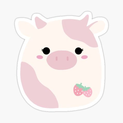 Pink Squishmallow, Cow Squishmallow, Strawberry Cow, Science Stickers, Hello Kitty Crafts, Pink Cow, Diy Bookmarks, Cute Doodles Drawings, Funny Doodles