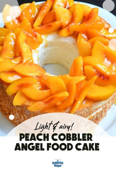 Angel Food Cake And Peaches, Peaches And Angel Food Cake, Peach Angel Food Cake Dessert, Angel Food Cake With Peaches, Desserts With Angel Food Cake, Peach Cobbler Topping, Angel Food Cake Toppings, Whip Frosting, Waffle Cone Recipe