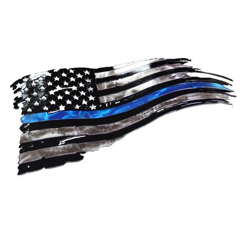 Blue Line Flag Tattoo, Cop Tattoos, Back The Blue Flag, Design Your Own Flag, Police Tattoo, Tattered American Flag, Police Wedding, Metal Flag, American Flag Decal