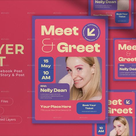 Pink Geometric Meet And Greet Flyer Set Meet And Greet Ideas, Online Meeting, Meeting Ideas, Virtual Background, Meet And Greet, Post Instagram, Modern Graphic Design, Event Party, Post Design