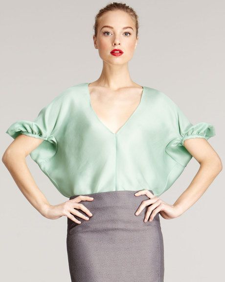 Green Top Outfit Work, Mint Green Top Outfit, Green Top Outfit, Mint Outfit, Mint Green Top, Mint Green Blouses, Mint Green Tops, Mint Grey, Silky Shirt