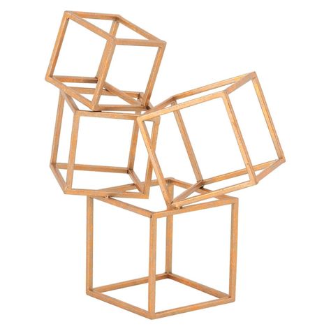 Dimensions: 11W x 5D x 14H in.. Iron construction. Stacked, cubed design. Rough and buffed copper finish. Weight: 1.54 lbs.. Bring some simple, geometric flair to your living room or bedroom design with the DecMode Metal Table Decor Sculpture. This stunning sculpture is made from iron slats, featuring a series of hollow cubes (in various sizes) stacked sturdily atop one another. The sculpture stands stably on its own and comes finished in a rough copper finish for a weathered look. Size: One Siz Cube Sculpture, Cube Decor, Metal Table Decor, Sculpture Stand, Decor Sculpture, Geometric Sculpture, Principles Of Art, Cube Design, Seni 3d