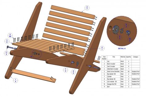 Folding chair - Parts list Wooden Lawn Chairs, Rocking Chair Plans, Wood Furniture Plans, Medieval Furniture, Wood Folding Chair, Folding Beach Chair, Woodworking Chair, Chair Parts, Reclaimed Pallets