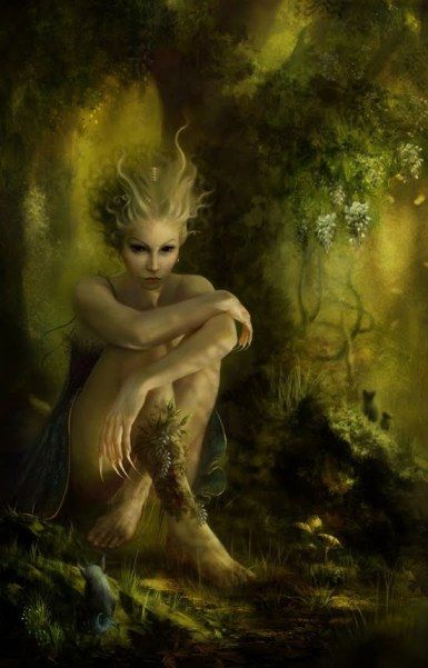 "Leshachikha’s themes are earth, nature, harvest, birth, and protection. Her symbols are leaves and seeds. A Goddess who sometimes appears as a Slavic forest, a wild animal, or a leaf, Leshachikha is said to have died in October and revived around this time of spring. " Creature Fantasy, Heroic Fantasy, Deviant Art, Mystical Creatures, Arte Fantasy, Fairy Art, Fairy Land, Magical Creatures, Gods And Goddesses