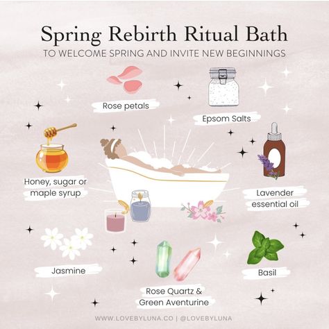 Rebirth Ritual, Thursday Magick, Spring Equinox Ritual, Ostara Ritual, Spiritual Cleansing Bath, Spiritual Psychology, Spiritual Bath, Jasmine Essential Oil, Witch Spell Book