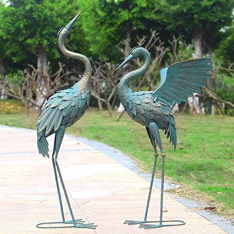 Oritty 33-37 Inch Metal Crane Garden Statue Décor, Bird Garden Sculpture & Statues, Outdoor Decoration for Yard Patio Lawn Backyard Pool, Vintage Spread Wings Crane, Set of 2 : Patio, Lawn & Garden Pool Vintage, Garden Animals, Lawn Ornaments, Metal Yard Art, Bird Statues, Garden Statue, Metal Birds, Outdoor Statues, Bird Garden