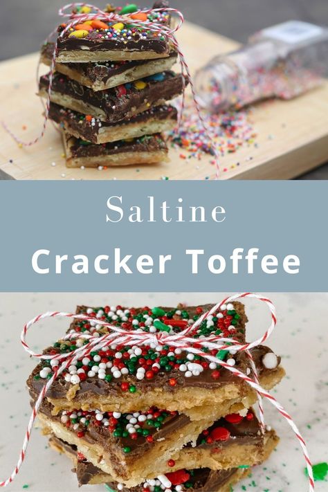 If you liked my Graham Cracker Toffee, you’re going to LOVE this Saltine Cracker Toffee! This recipe is so dang delicious that I entered it into a cookie exchange contest — and it came in 4th place which was impressive considering there were 17 cookies in the contest! Sweet And Salty Saltines, Christmas Crackers Recipe Saltine Toffee White Chocolate, Saltine Christmas Crackers, Toffee Crackers Club, Saltine Cracker Candy Recipes, Saltine Cracker Toffee Recipe, Christmas Toffee Crackers, Cracker Cookies Saltine, Cracker Brittle Saltine