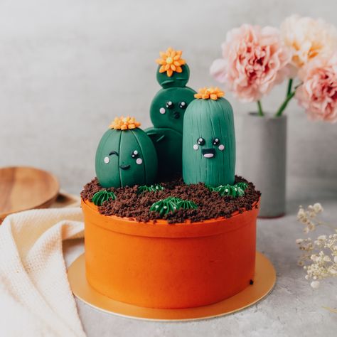 Plant Lover Cake Design, Plant Lover Cake, Plant Cakes Ideas, Chocolate Soil, Pot Cake, Kit Kat Cake, 52 Birthday, Cactus Cake, Pot Cakes