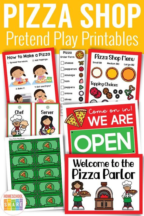 Pizza Shop Dramatic Play - Homeschool Share My Hobby Activities For Preschool, Pretend Pizza Shop, Pizza Parlor Dramatic Play Free Printable, Pizza Parlour Dramatic Play, Dramatic Play Restaurant Printables Free, Dramatic Play Pizza Shop Free Printable, Pizza Pretend Play, Pizza Dramatic Play Printables Free, Home Dramatic Play Preschool