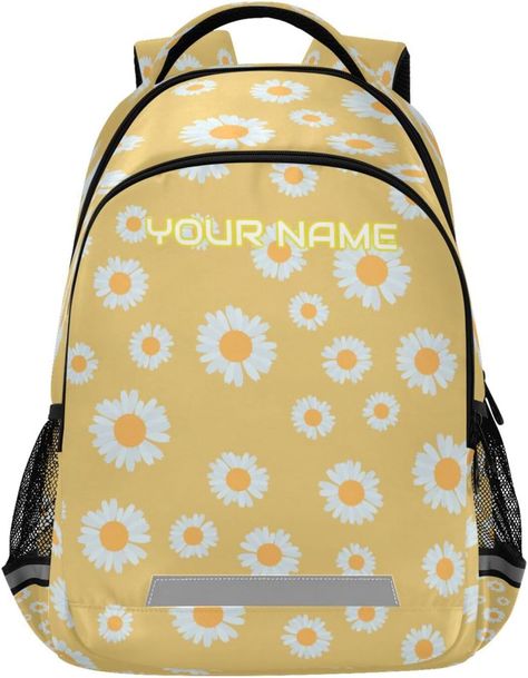 Ksajwzf Custom Name Students School Backpack Rustic Daisy Yellow with Chest Strap,Personalized Summer Spring Laptop Backpack, Customized Travel Hiking Backpack for Boys Girls Daisy Yellow, Baby Luggage, Luggage Brands, Personalized Backpack, Chest Strap, Yellow Daisies, Boys Backpacks, Travel Hiking, School Backpack