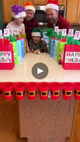 221K views · 2.5K reactions | Great Family Christmas Game 🎅🏻 Dad and family roll balls into cups with mystery labels on the bottom. Match the number with the gift and hope for the Golden Prize. Super fun for Holiday gatherings. (for entertainment) | Family games | Family games · Original audio | Reels Holiday Games With Prizes, Roll Ball Into Cup Game, Christmas Games For Family With Solo Cups, Spin The Wheel Christmas Game, Ball In The Cup Game, Family Games With Cups, Ping Pong Ball Christmas Game, Fun Christmas Party Ideas For Families, Pull The String Christmas Game