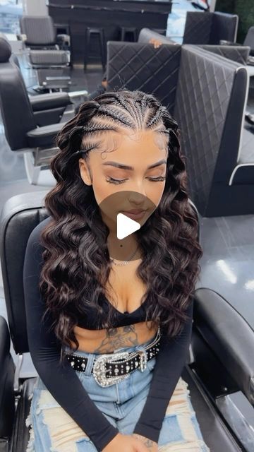 BRAIDS & STYLING on Instagram: "WHO ELSE IS OBSESSED WITH THIS LOOK 🤩🥰😍  WHO ELSE IS READY TO BOOK THIS LOOK 😍🔥!  : : : : : #braids #hairstylist #hair #hairideas #hairstyle #hairstyles #crownbraid #halfuphairstyle #cute #beautiful #cutehairstyles #lashes #crimpedhair #hottools #edges #babyhair #edgesonfleek #braiddesigns #hairtransformation #hairart #explore #reels" Cornrow Hairstyles With Curly Hair, Braids And Crimped Hair, Feed In Braids Half Up Half Down Weave, Braided Front Weave Back, Braided Crimped Hair, Cute Up Braided Hairstyles, Front Braid Hairstyles Curly Hair, Half Up Half Braided Hairstyles, Half Up Cornrow Hairstyles