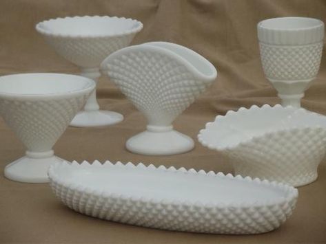 vintage milk glass lot Westmoreland English hobnail pattern tray, vases etc. Milk Glass Decor, Milk Glass Cake Stand, Milk Glass Vases, Glass Wear, Glass Serving Dishes, Milk Glass Collection, Westmoreland Glass, Milk Glass Vase, Blue Milk