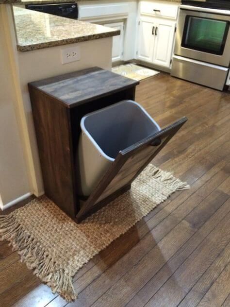 Kitchen Trash Can Ideas, Modern Kitchen Trash Cans, Trash Can Ideas, Can Ideas, Trash Can Cabinet, Kitchen Trash Can, Kitchen Trash, Kitchen Trash Cans, Diy Furniture Table