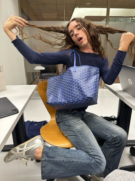 Blue Goyard Bag, Goyard Bag, Blue Bags, Blue Jeans, Ootd, Sneakers, Silver, Blue, Quick Saves