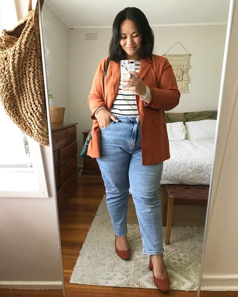 Burnt Orange Blazer Outfit, Orange Blazer Outfits, Burnt Orange Blazer, Outfit Base, Classy Closets, Orange Blazer, Plus Size Blazer, Blazer Outfit, My Outfit