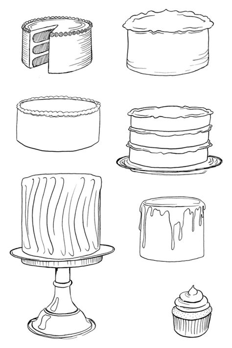 Bundt Cake Drawing, Drawing Cake Ideas, Cake Drawing Reference, Cake Designs Drawing, Cake Sketch Drawings, Cake Drawing Illustration, Cake Illustration Art, Cake Art Drawing, Cake Illustration Design