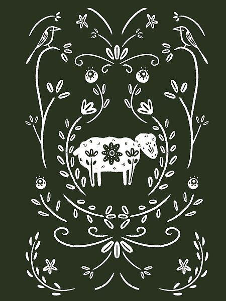 Folk Art Sheep by bumblebeehollow | Redbubble Folk Art Bee, Irish Folk Art, Swiss Folk Art, Folk Art Sheep, Sheep Tattoo, Sheep Illustration, Traditional Folk Art, Irish Heritage, Folk Embroidery