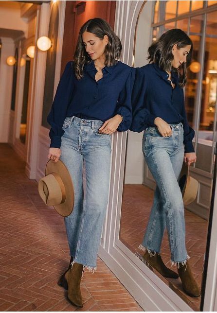 Mushroom Mountain Flower Style Roots, Mushroom Style Root, Levis Women Outfits, French Fall Style, Blue Jeans Outfit Winter, Casual Sunday Outfit, Blue Striped Shirt Outfit, Rodeo Chic, Style Roots