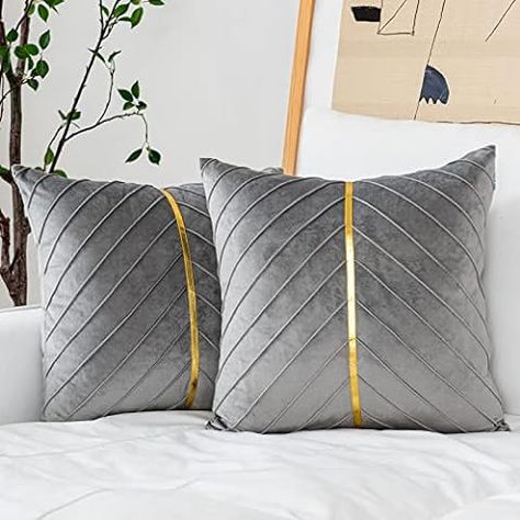 Amazon.com: Fancy Homi 2 Packs Gold Decorative Throw Pillow Covers 18x18 Inch for Living Room Couch Bed, Velvet Patchwork with Gold Leather, Luxury Modern Farmhouse Home Decor, Accent Cushion Case 45x45 cm : Home & Kitchen Gold Pillow Covers, Cushion Bed, Luxury Pillow, Modern Pillow Covers, Living Room Cushions, Couch Pillow Covers, Velvet Throw Pillow, Gold Pillows, Modern Pillows