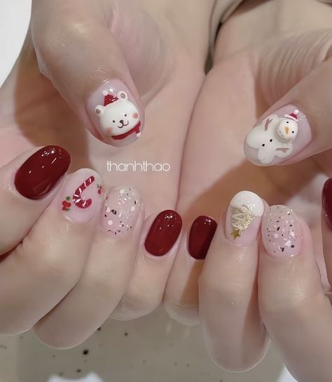 Christmas Nails Kawaii, Christmas Nails Korean, Kawaii Christmas Nails, Noel Nails, Nail Xmas, Nail Noel, Nail 2024, Xmas Nail, Christmas Inspo