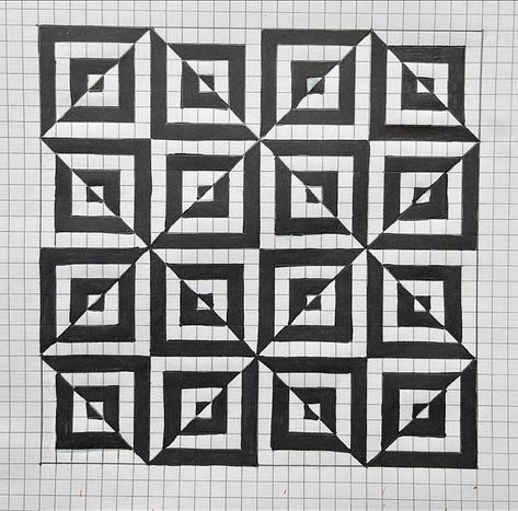 Square Paper Drawing Ideas, Pixel Art Illusion, Drawing On Square Paper, Grid Paper Art Pattern, 3d Square Drawing, Square Paper Drawing, Grid Paper Drawings, Grid Paper Art, 3d Doodles