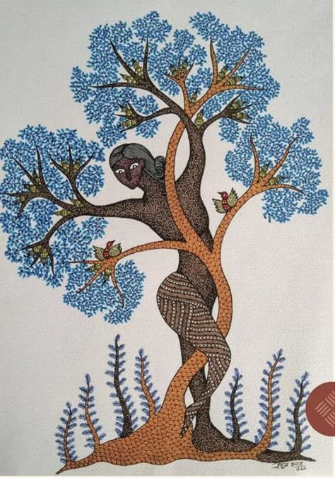 Gond Painting Folk Art Indian, Gond Painting Design, Gond Art Motifs, Gond Painting Folk Art, Gonda Art, Gond Art Paintings, Gond Art, Gond Painting, Pichwai Painting